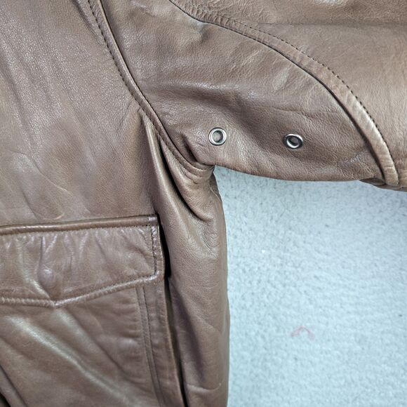 Reed Sportswear Men Leather Coat R46 XL Brown Bomber Map Lining Deep Pockets Y2K - Picture 7 of 16